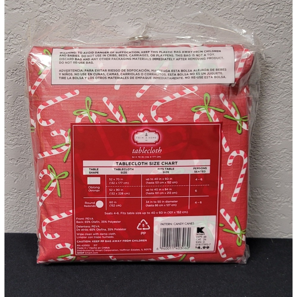 Trim a Home Christmas Tablecloth Candy Cane Pattern Oblong 52 x 70 inch - Picture 3 of 4